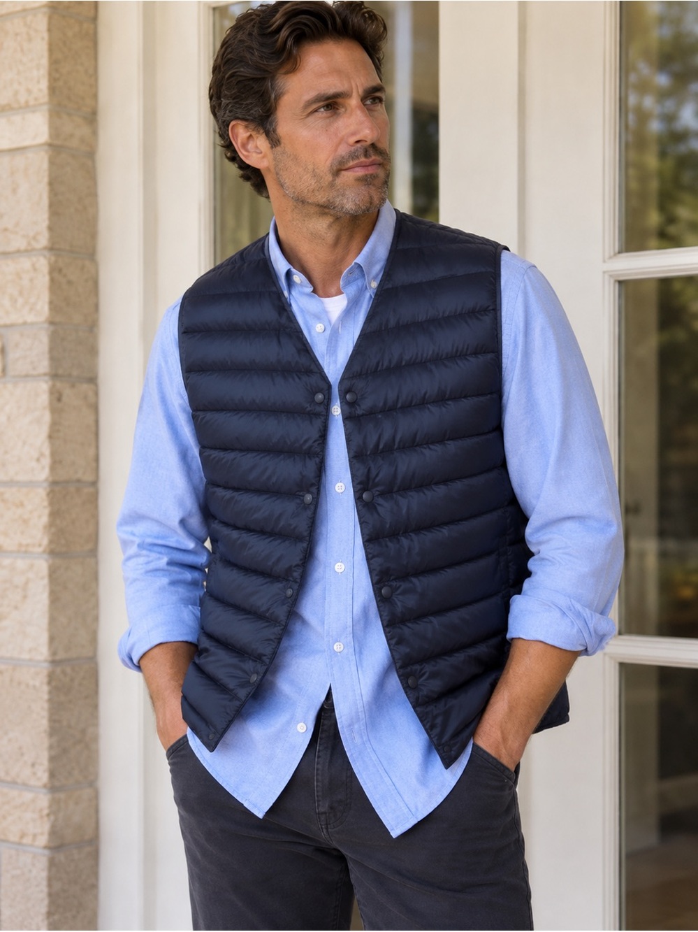 UNIQLO Men’s Puff Tech packable lightweight Down Vest-Large-Navy